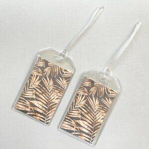 Palm Leaves Luggage Tags, Set of 2, Gold & Charcoal Grey